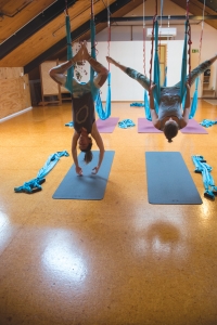 Aerial yoga classes were held at the Raglan Yoga Loft a few weeks ago.  Images//Geraldine Burns